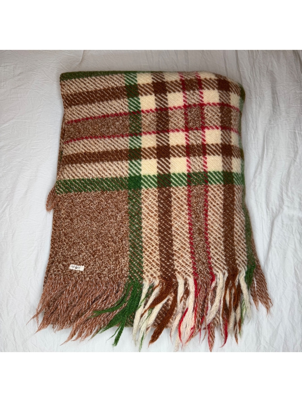 Vtg Horner Brothers Woolen Mills All Wool Brown Plaid Blanket 56”x52” - Picture 2 of 6